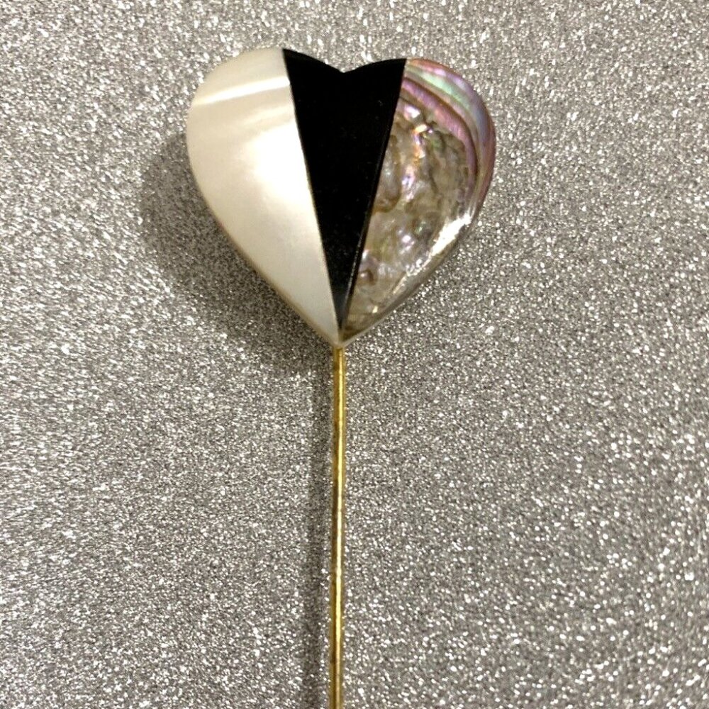 Vintage Miriam Haskell Stick Pin Heart Mother of Pearl Inlay Art Deco Mod Unisex